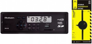 Автомагнитола Rolsen RCR-100B + Антенна Триада FM-001 мини