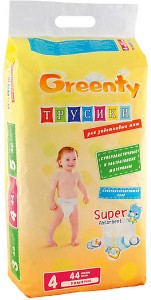 Одноразовые трусики-подгузники Greenty 4 9-14 кг 44 шт
