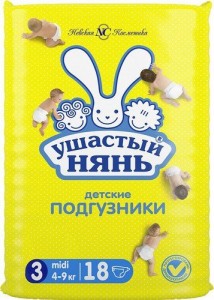 Одноразовые подгузники Невская косметика Ушастый нянь 3 Midi 4-9 кг 18 шт