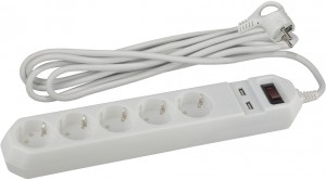 Сетевой фильтр Эра USF-5es-1.5m-W-USB Белый