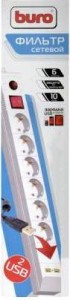Сетевой фильтр BURO  6 розеток 5 м 2 USB White