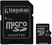 Карта памяти Kingston microSDXC 64Gb Class 10 UHS-I U1 SDC10G2/64GB + adapter SD