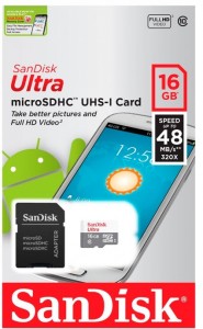 Карта памяти SanDisk microSDHC 16Gb class 10 Ultra SDSQUNB-016G-GN3MA + adapter