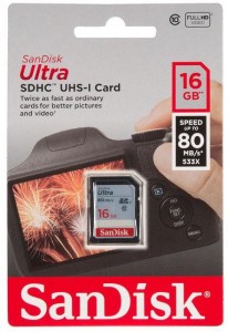Карта памяти SanDisk SDHC 16Gb class 10 Ultra 80 SDSDUNC-016G-GN6IN