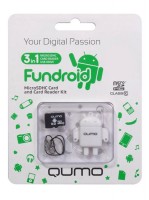 Карта памяти Qumo MicroSDHC 16Gb Class10 + Fundroid USB Card Reader White