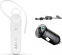 Моно bluetooth-гарнитура Sony MBH10 + AN400 автомобильное ЗУ (USB) + ЗУ White